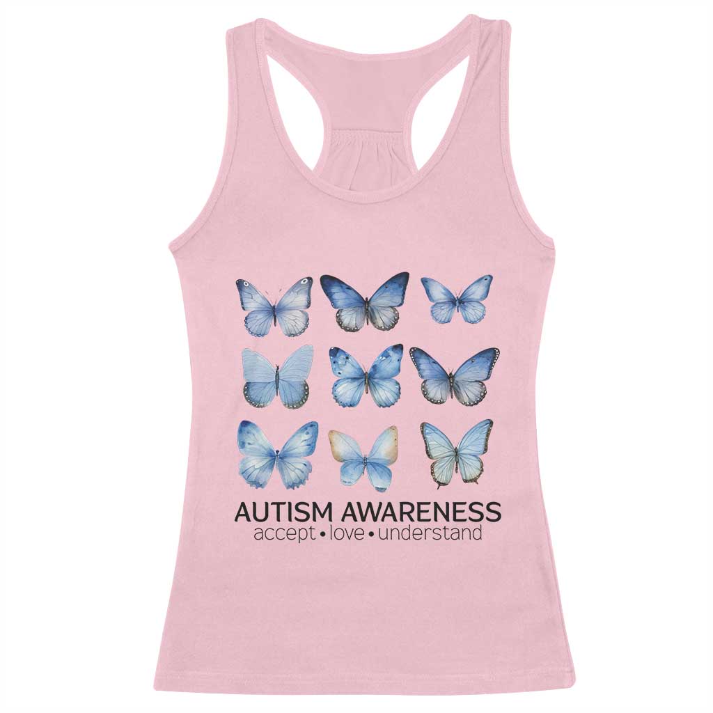 Autism Awareness Blue Butterflies Racerback Tank Top Accept Love Understand TS02 Light Pink Print Your Wear