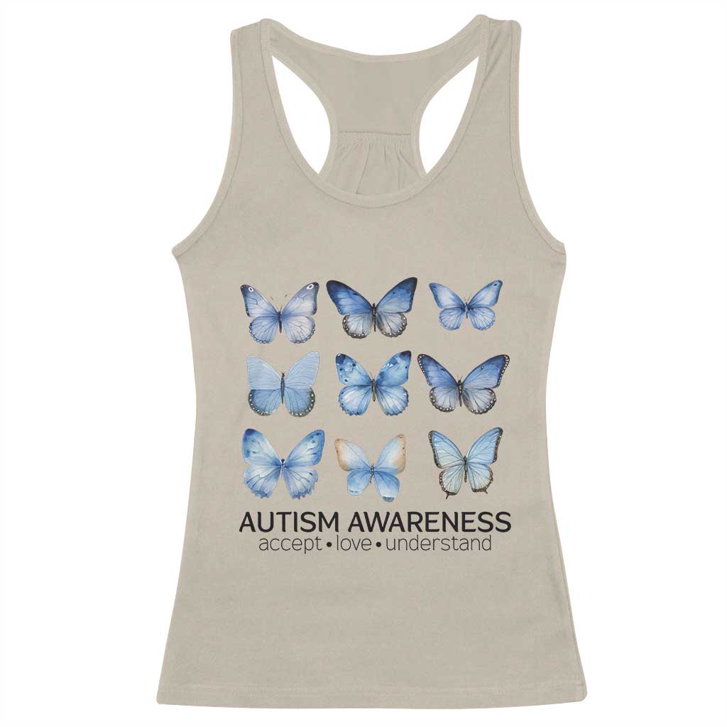 Autism Awareness Blue Butterflies Racerback Tank Top Accept Love Understand TS02 Sand Print Your Wear