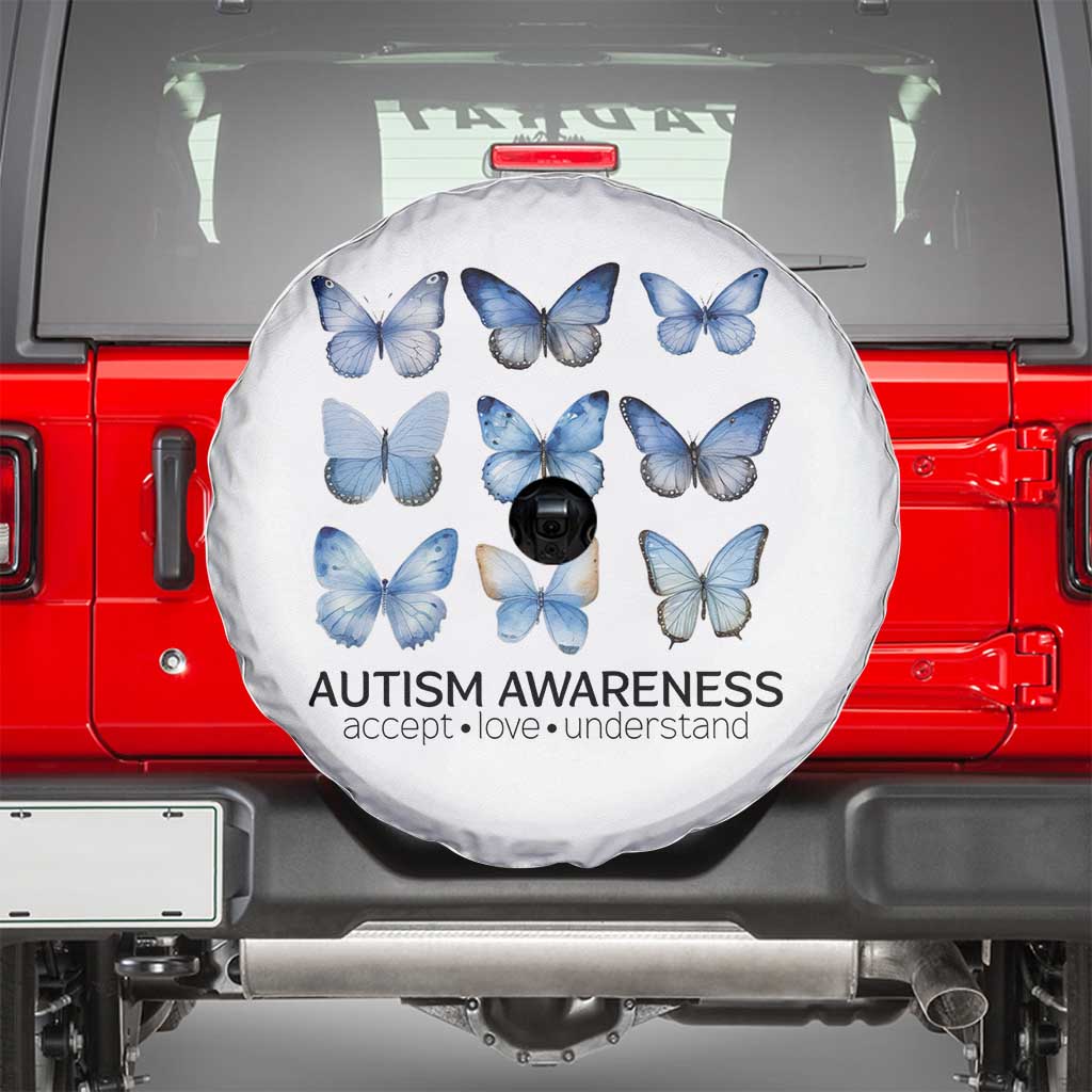 Autism Awareness Blue Butterflies Spare Tire Cover Accept Love Understand TS02 White Print Your Wear