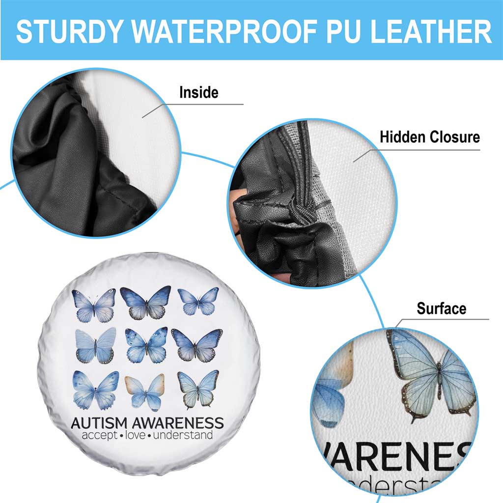 Autism Awareness Blue Butterflies Spare Tire Cover Accept Love Understand TS02 Print Your Wear