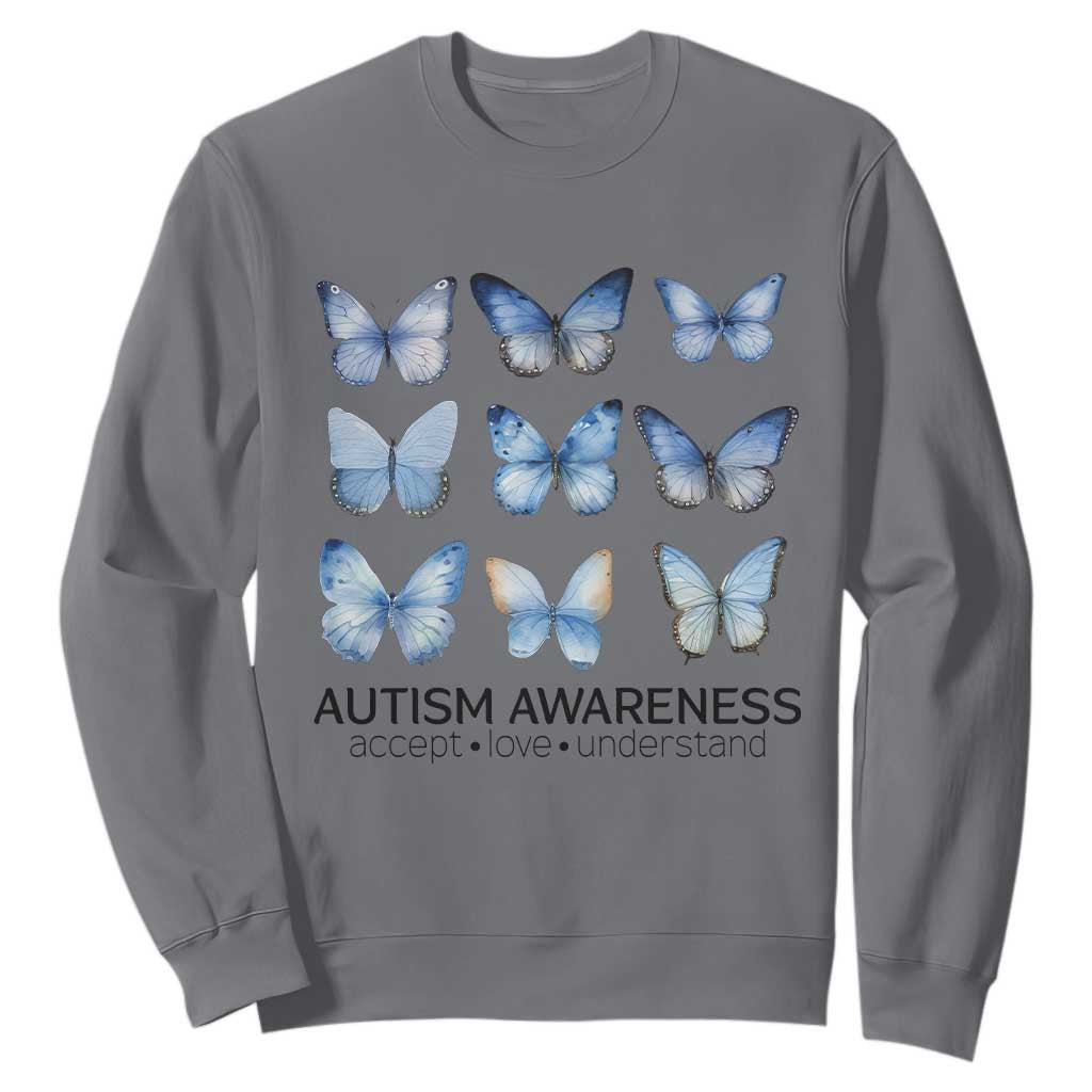 Autism Awareness Blue Butterflies Sweatshirt Accept Love Understand TS02 Charcoal Print Your Wear
