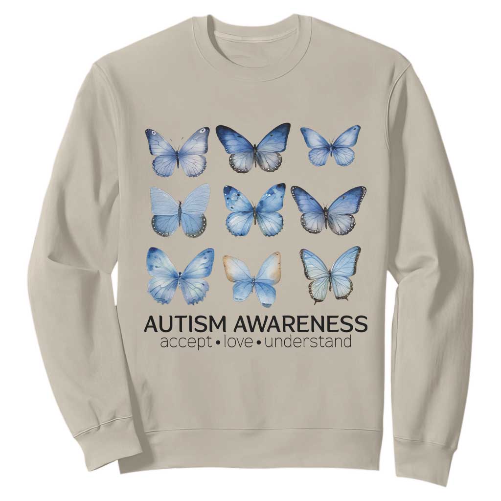 Autism Awareness Blue Butterflies Sweatshirt Accept Love Understand TS02 Sand Print Your Wear