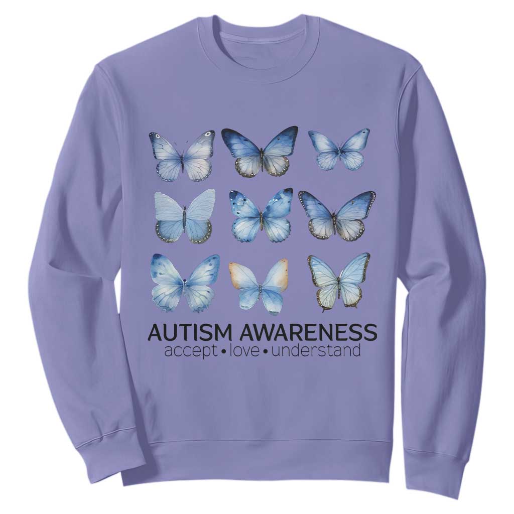 Autism Awareness Blue Butterflies Sweatshirt Accept Love Understand TS02 Violet Print Your Wear