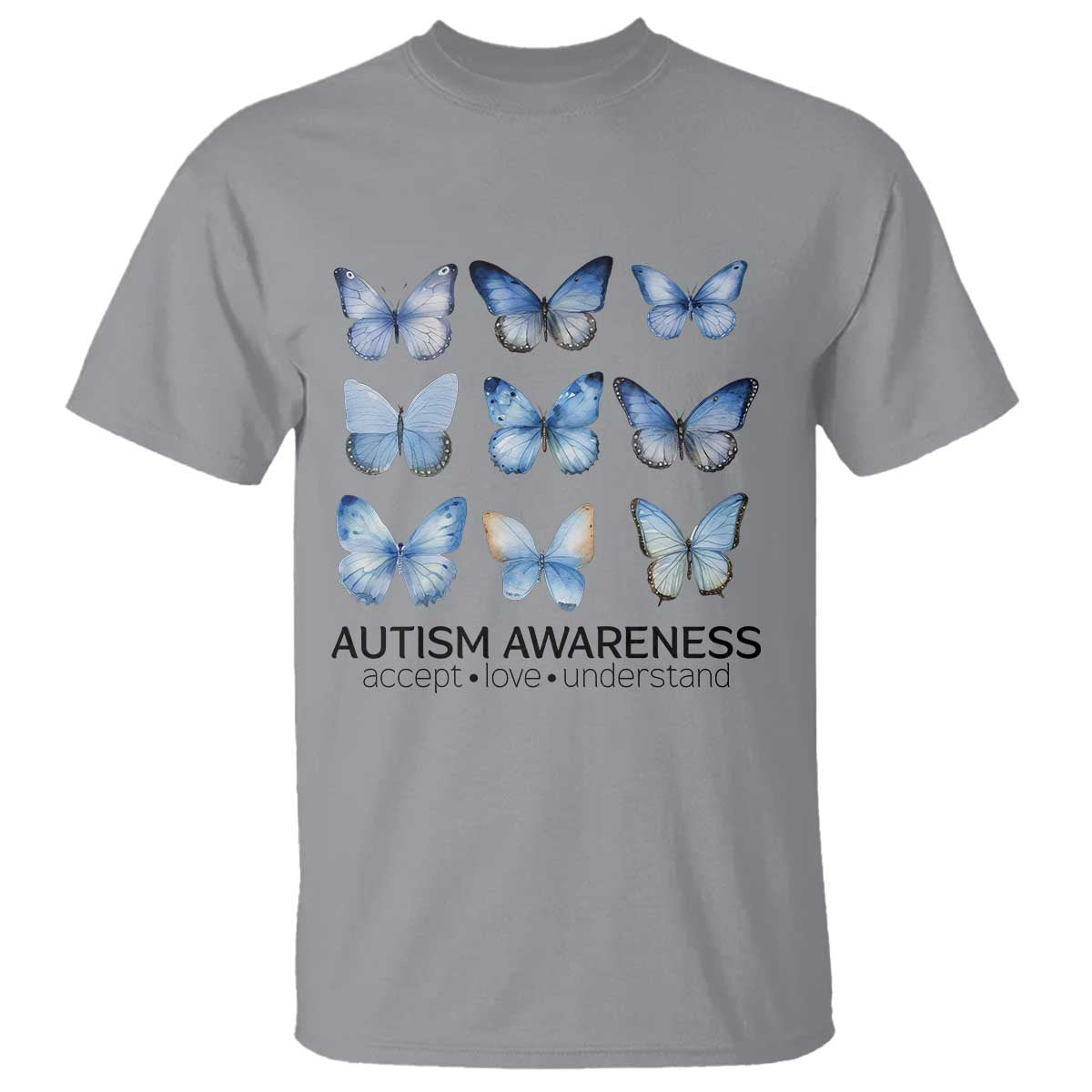 Autism Awareness Blue Butterflies T Shirt Accept Love Understand TS02 Sport Gray Print Your Wear