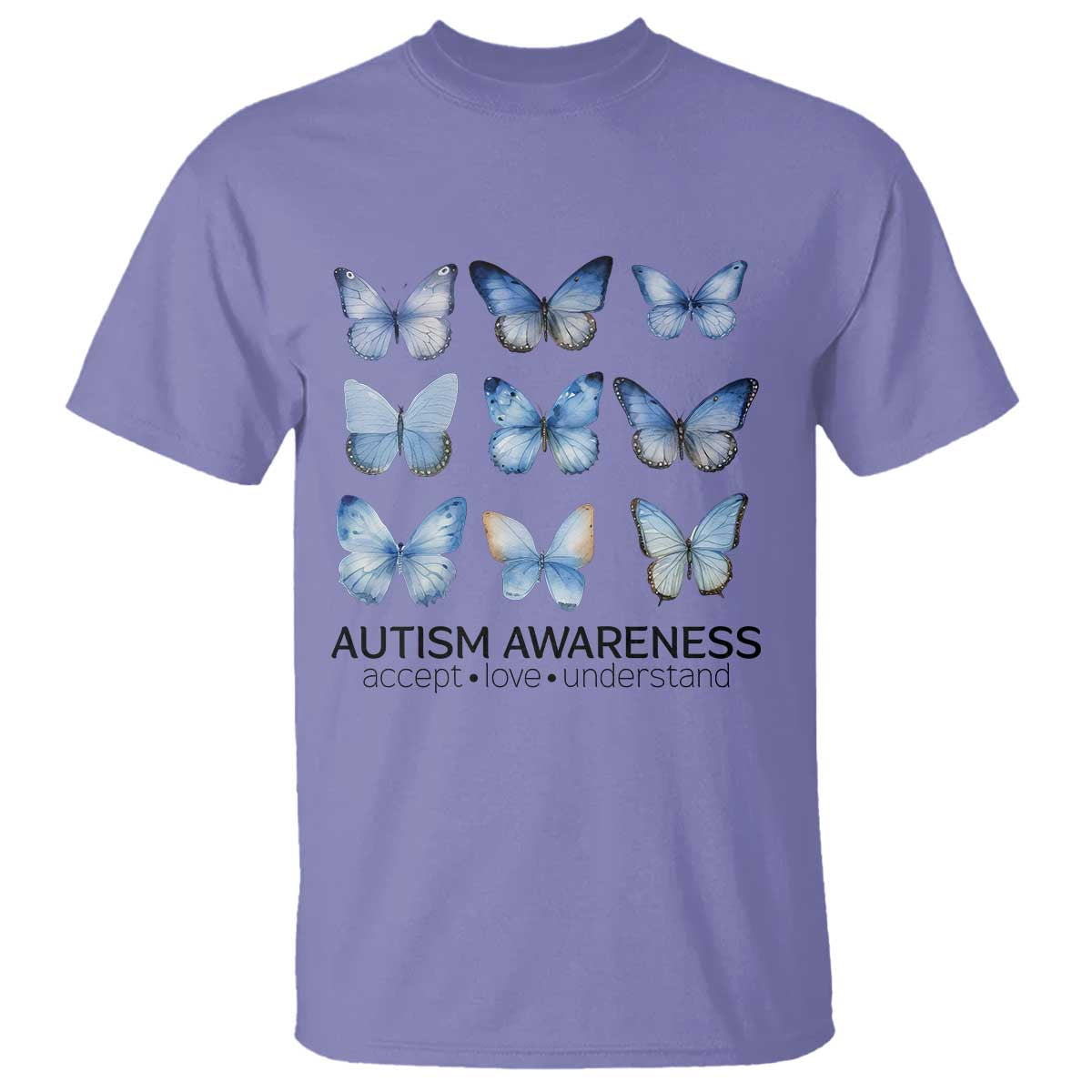 Autism Awareness Blue Butterflies T Shirt Accept Love Understand TS02 Violet Print Your Wear