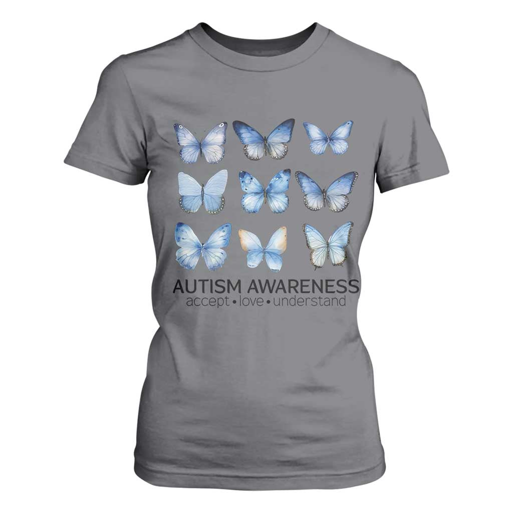 Autism Awareness Blue Butterflies T Shirt For Women Accept Love Understand TS02 Charcoal Print Your Wear