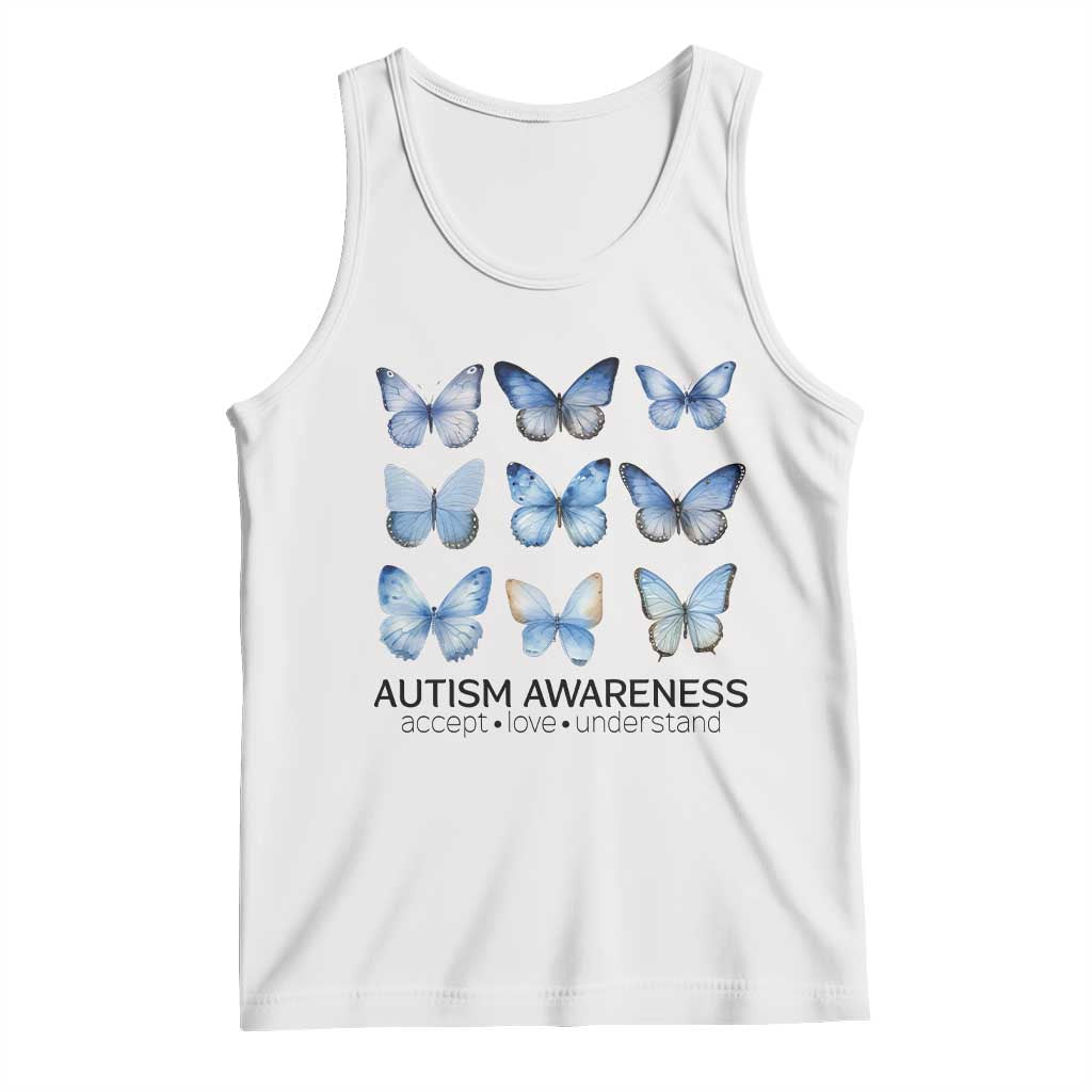 Autism Awareness Blue Butterflies Tank Top Accept Love Understand TS02 White Print Your Wear
