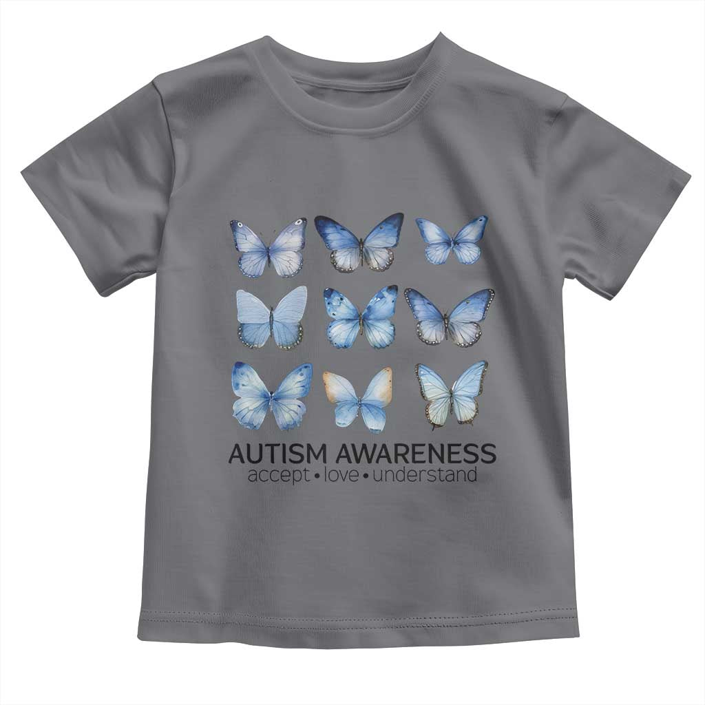 Autism Awareness Blue Butterflies Toddler T Shirt Accept Love Understand TS02 Charcoal Print Your Wear