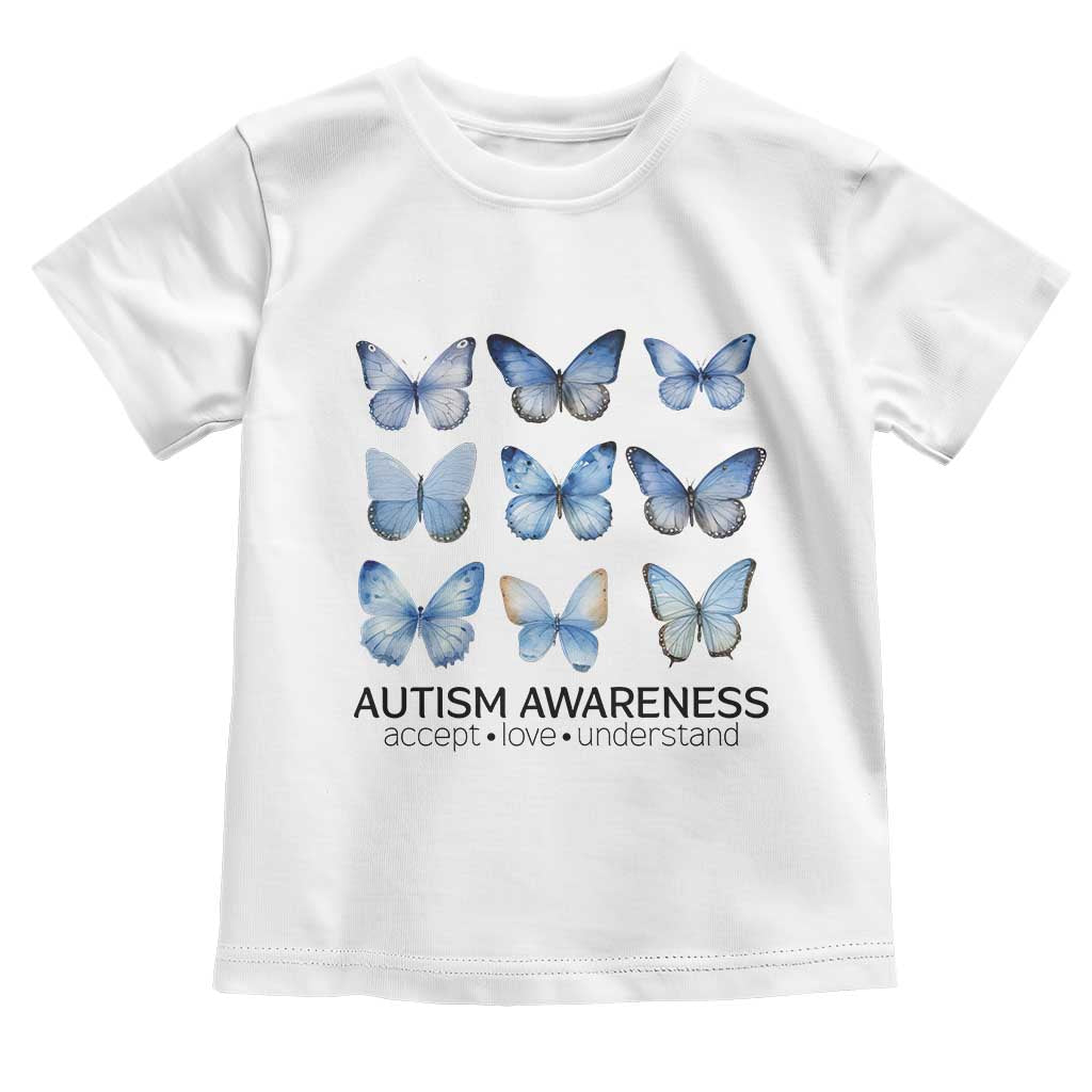 Autism Awareness Blue Butterflies Toddler T Shirt Accept Love Understand TS02 White Print Your Wear