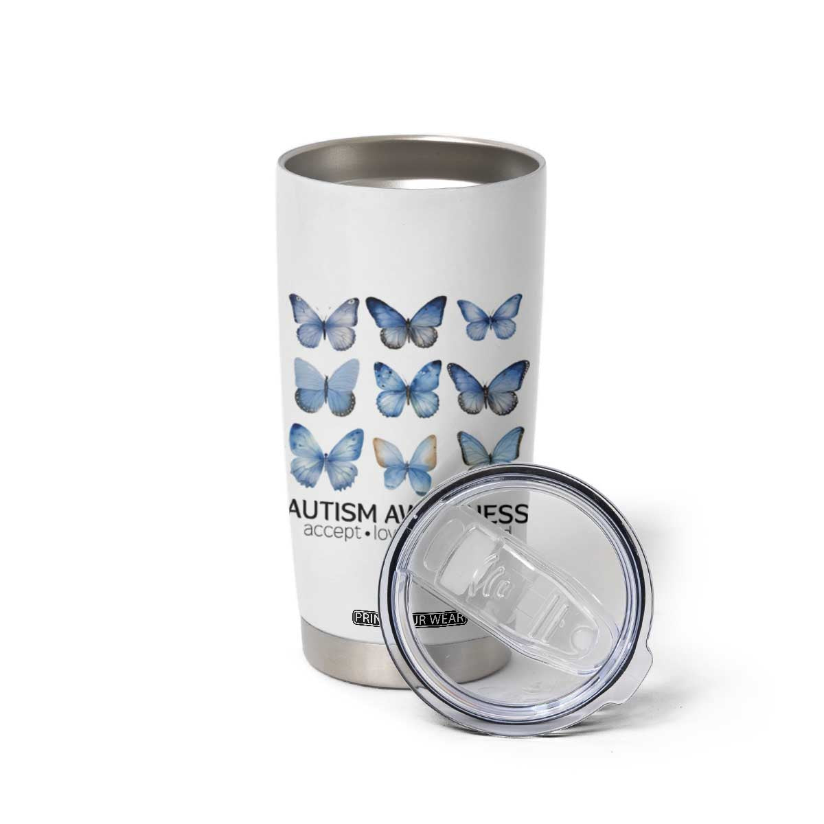 Autism Awareness Blue Butterflies Tumbler Cup Accept Love Understand TS02 Print Your Wear