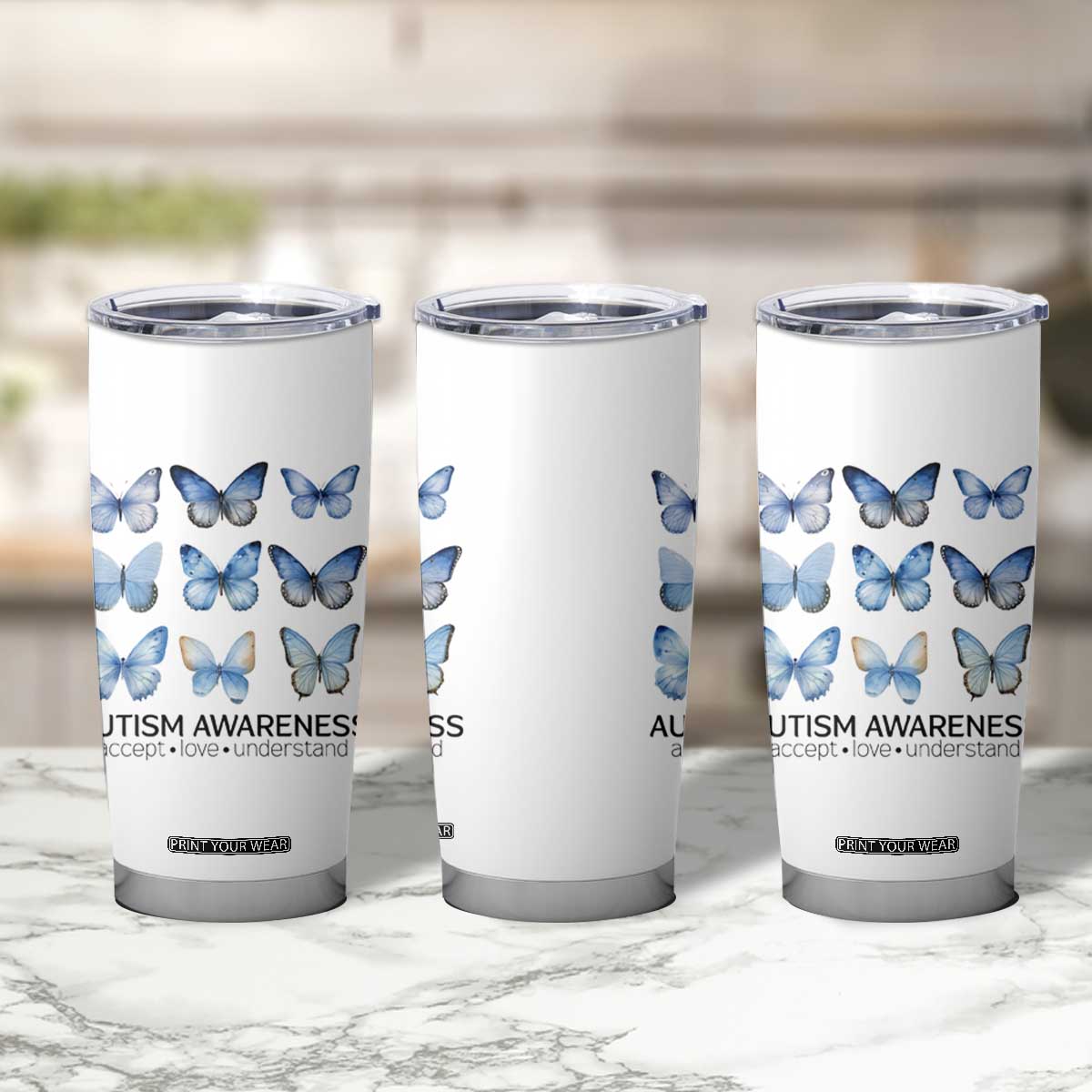 Autism Awareness Blue Butterflies Tumbler Cup Accept Love Understand TS02 Print Your Wear