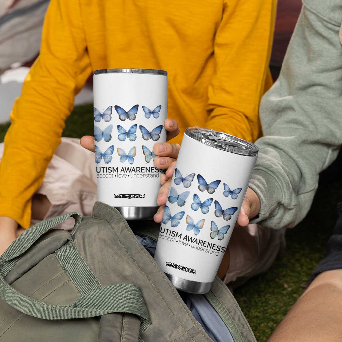 Autism Awareness Blue Butterflies Tumbler Cup Accept Love Understand TS02 Print Your Wear