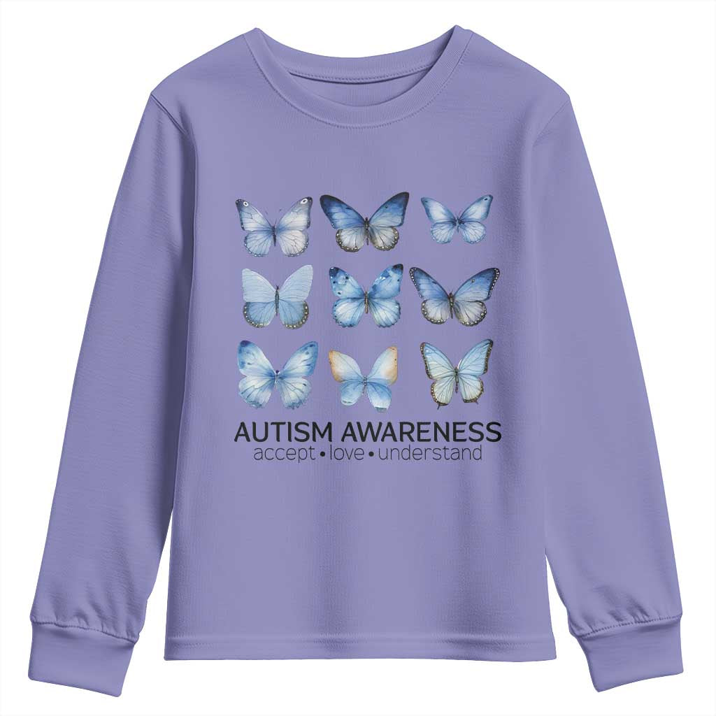 Autism Awareness Blue Butterflies Youth Sweatshirt Accept Love Understand TS02 Violet Print Your Wear