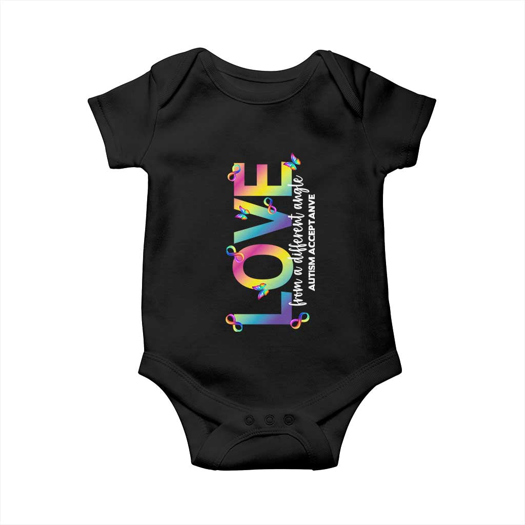 Autism Acceptance Baby Onesie Love From a Different Angle Rainbow Infinity TS02 Black Print Your Wear