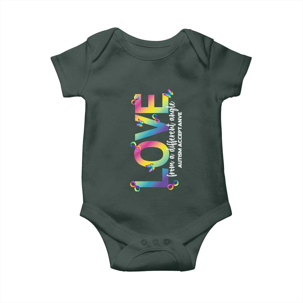 Autism Acceptance Baby Onesie Love From a Different Angle Rainbow Infinity TS02 Print Your Wear