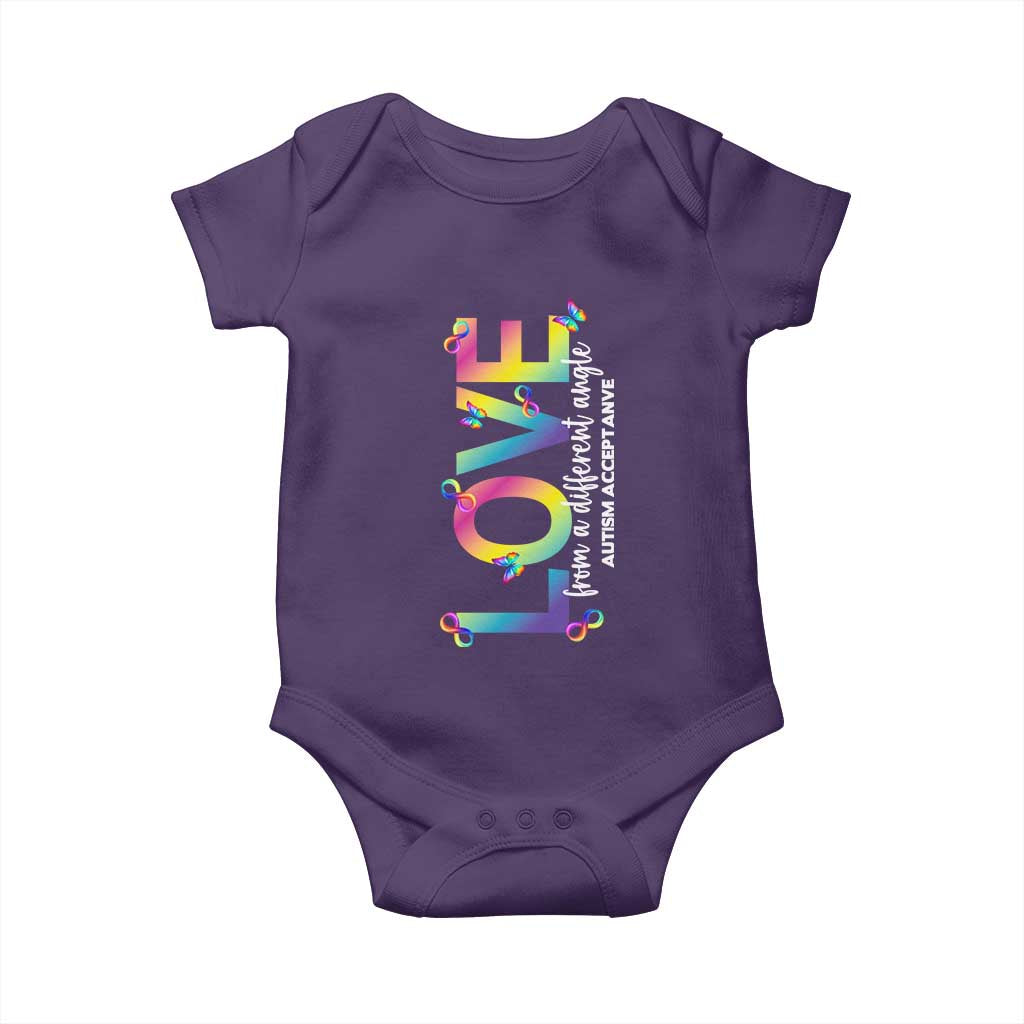 Autism Acceptance Baby Onesie Love From a Different Angle Rainbow Infinity TS02 Purple Print Your Wear