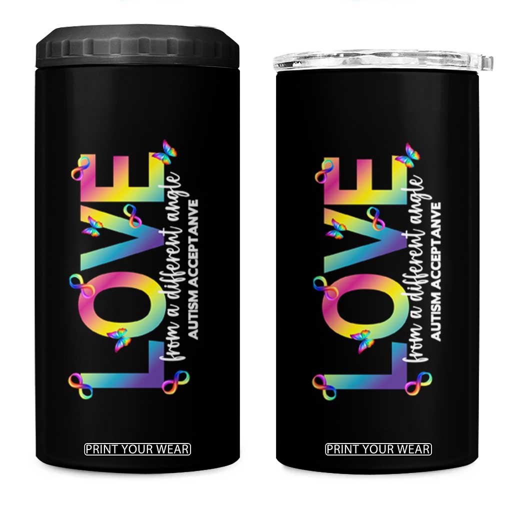 Autism Acceptance 4 in 1 Can Cooler Tumbler Love From a Different Angle Rainbow Infinity TS02 One Size: 16 oz Black Print Your Wear