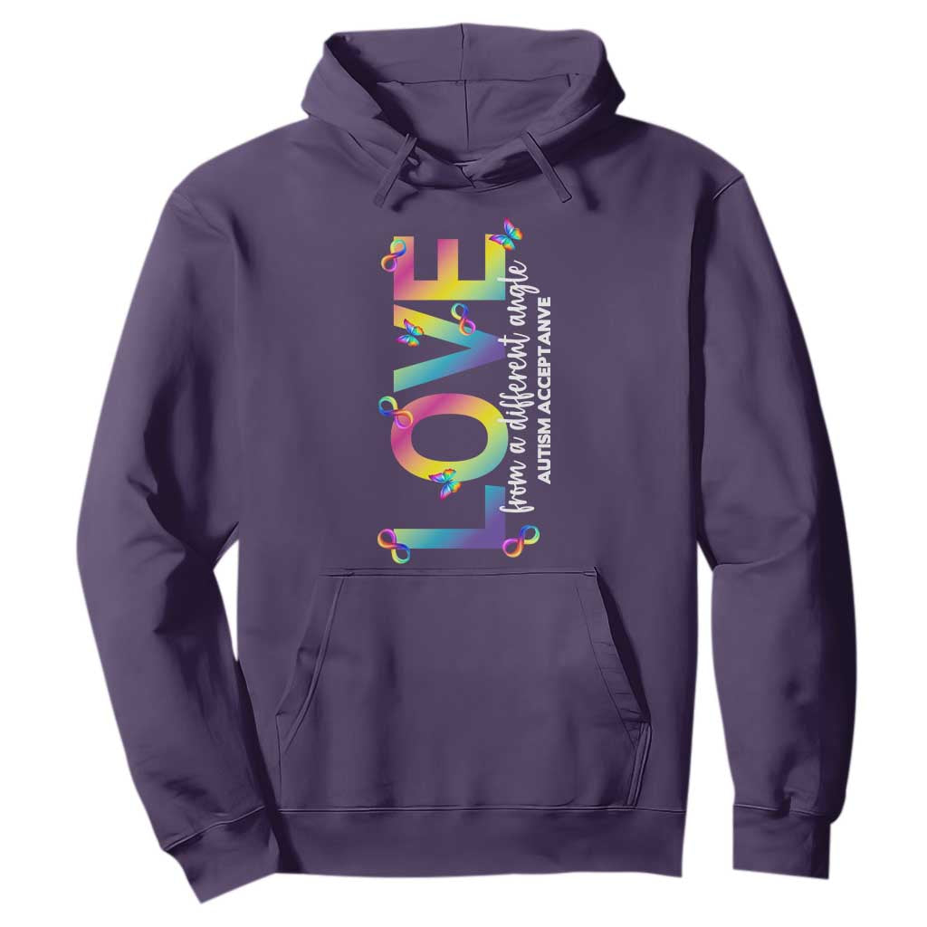 Autism Acceptance Hoodie Love From a Different Angle Rainbow Infinity TS02 Purple Print Your Wear