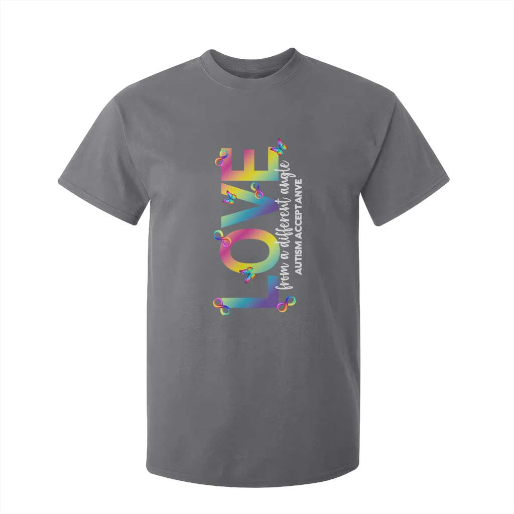 Autism Acceptance T Shirt For Kid Love From a Different Angle Rainbow Infinity TS02 Charcoal Print Your Wear