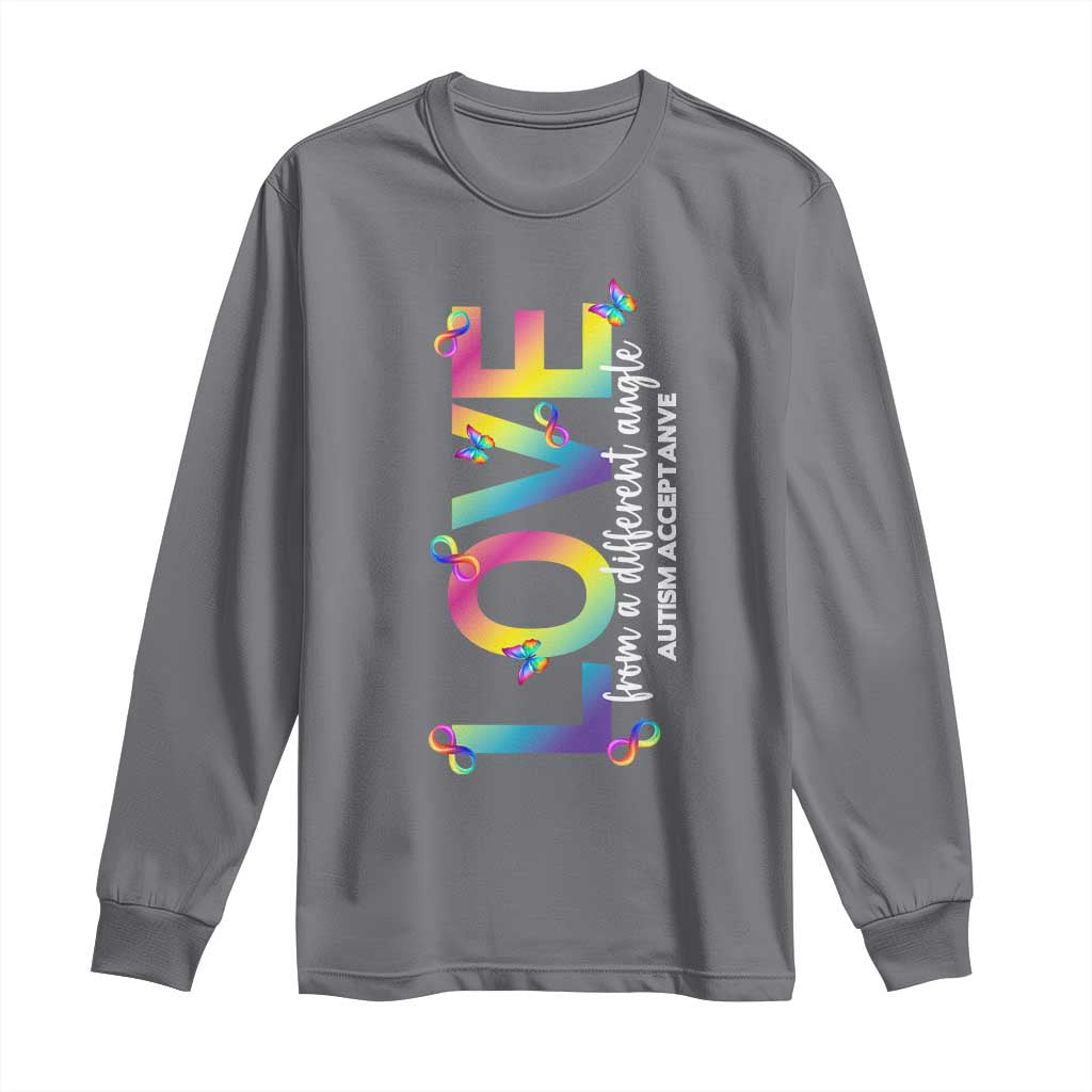 Autism Acceptance Long Sleeve Shirt Love From a Different Angle Rainbow Infinity TS02 Charcoal Print Your Wear
