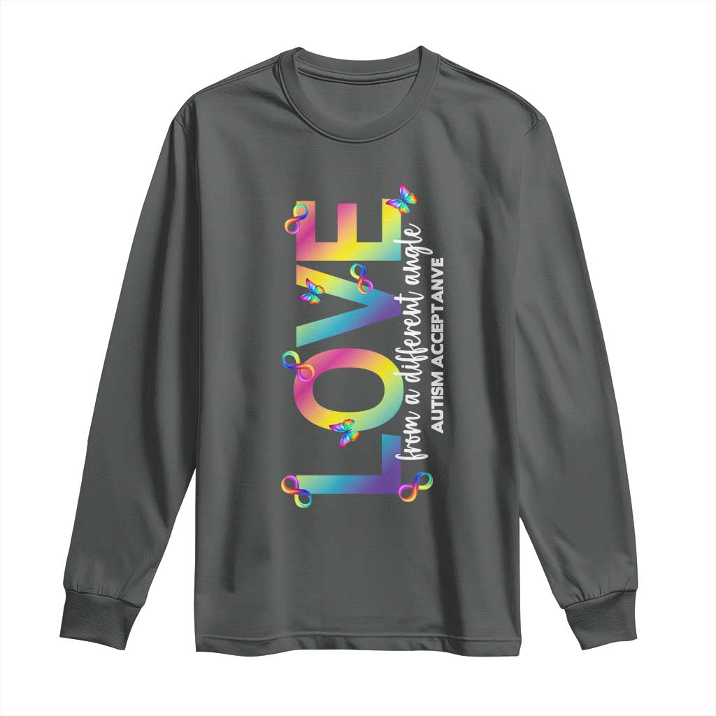 Autism Acceptance Long Sleeve Shirt Love From a Different Angle Rainbow Infinity TS02 Dark Heather Print Your Wear
