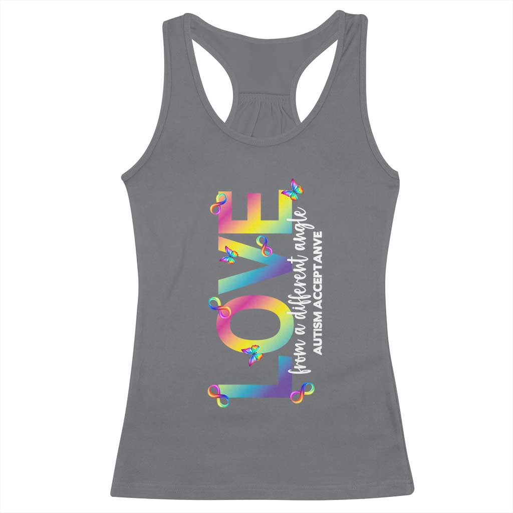 Autism Acceptance Racerback Tank Top Love From a Different Angle Rainbow Infinity TS02 Charcoal Print Your Wear
