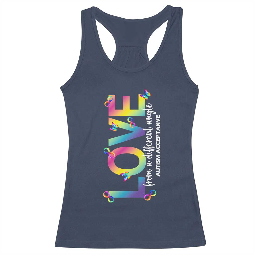 Autism Acceptance Racerback Tank Top Love From a Different Angle Rainbow Infinity TS02 Navy Print Your Wear