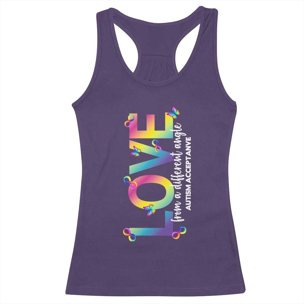 Autism Acceptance Racerback Tank Top Love From a Different Angle Rainbow Infinity TS02 Purple Print Your Wear