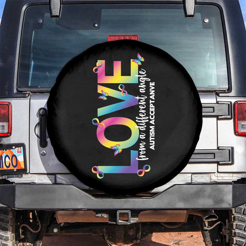 Autism Acceptance Spare Tire Cover Love From a Different Angle Rainbow Infinity TS02 No hole Black Print Your Wear