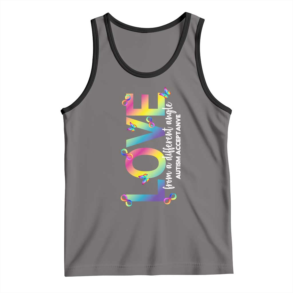 Autism Acceptance Tank Top Love From a Different Angle Rainbow Infinity TS02 Deep Heather Black Print Your Wear