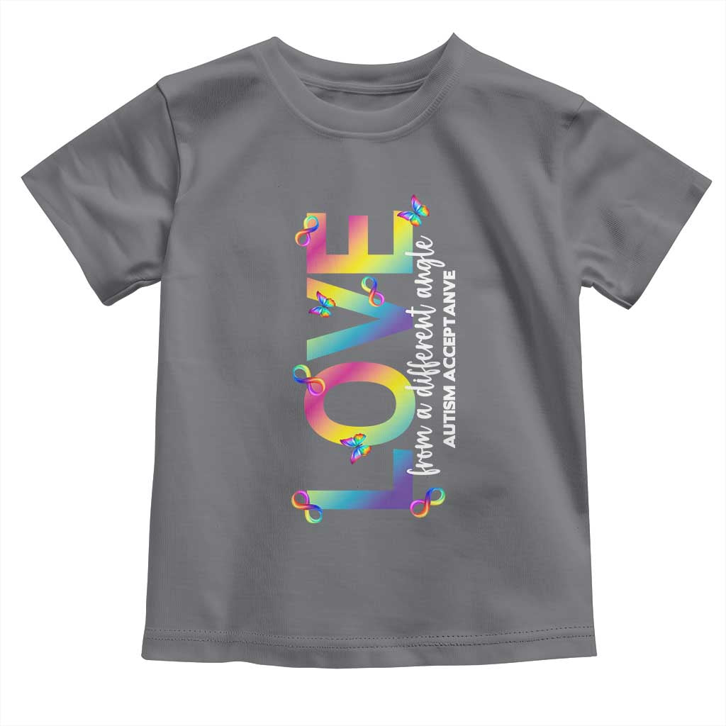 Autism Acceptance Toddler T Shirt Love From a Different Angle Rainbow Infinity TS02 Charcoal Print Your Wear