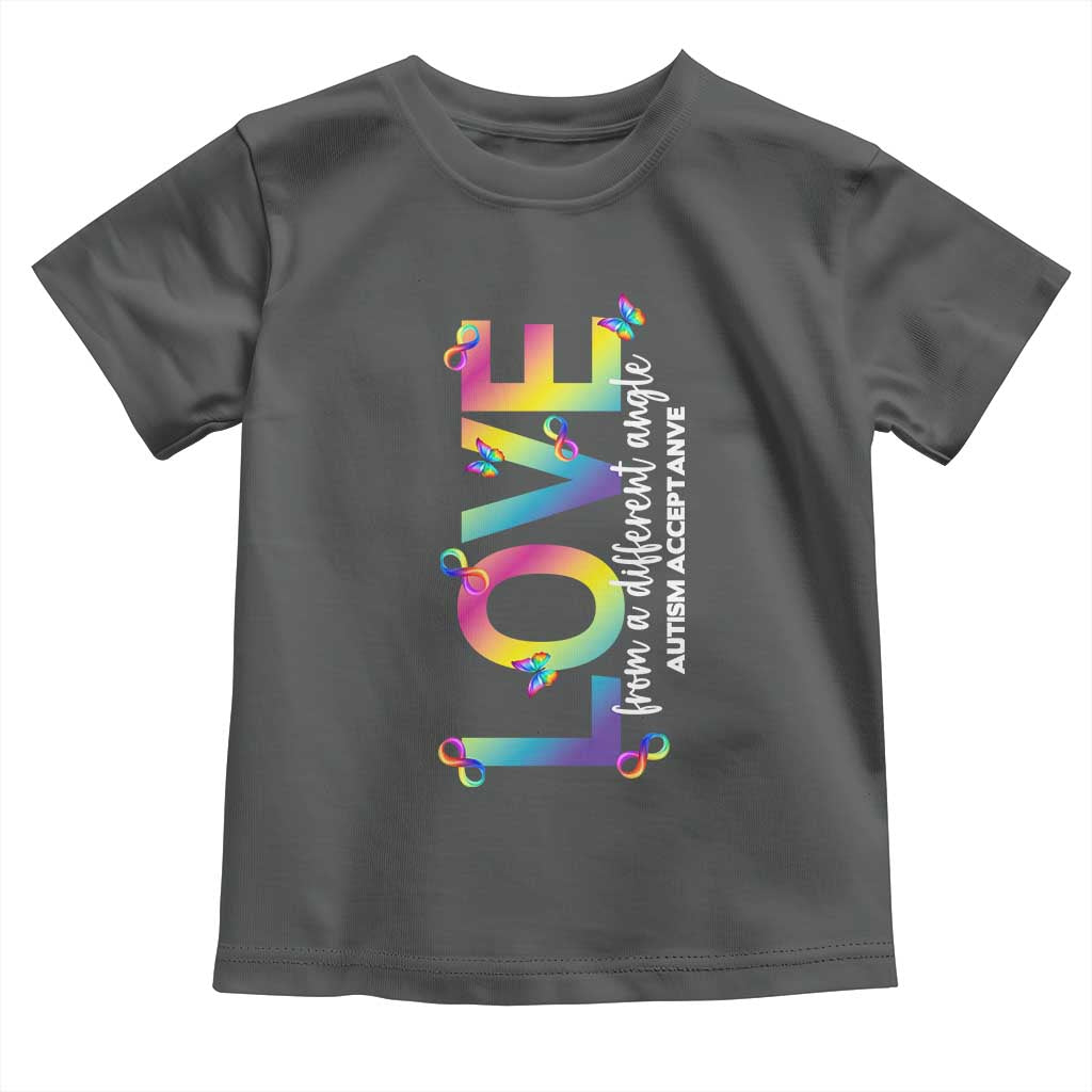 Autism Acceptance Toddler T Shirt Love From a Different Angle Rainbow Infinity TS02 Dark Heather Print Your Wear