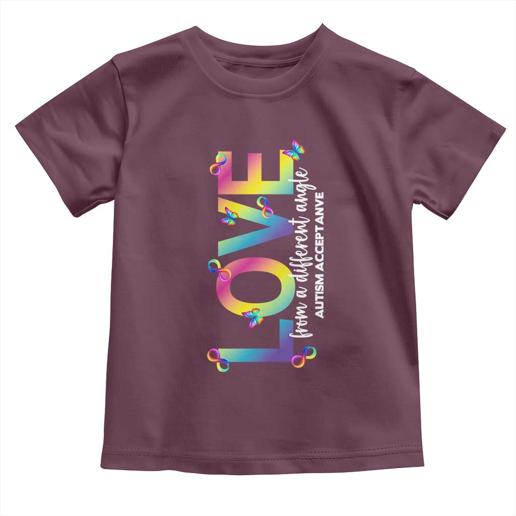Autism Acceptance Toddler T Shirt Love From a Different Angle Rainbow Infinity TS02 Maroon Print Your Wear