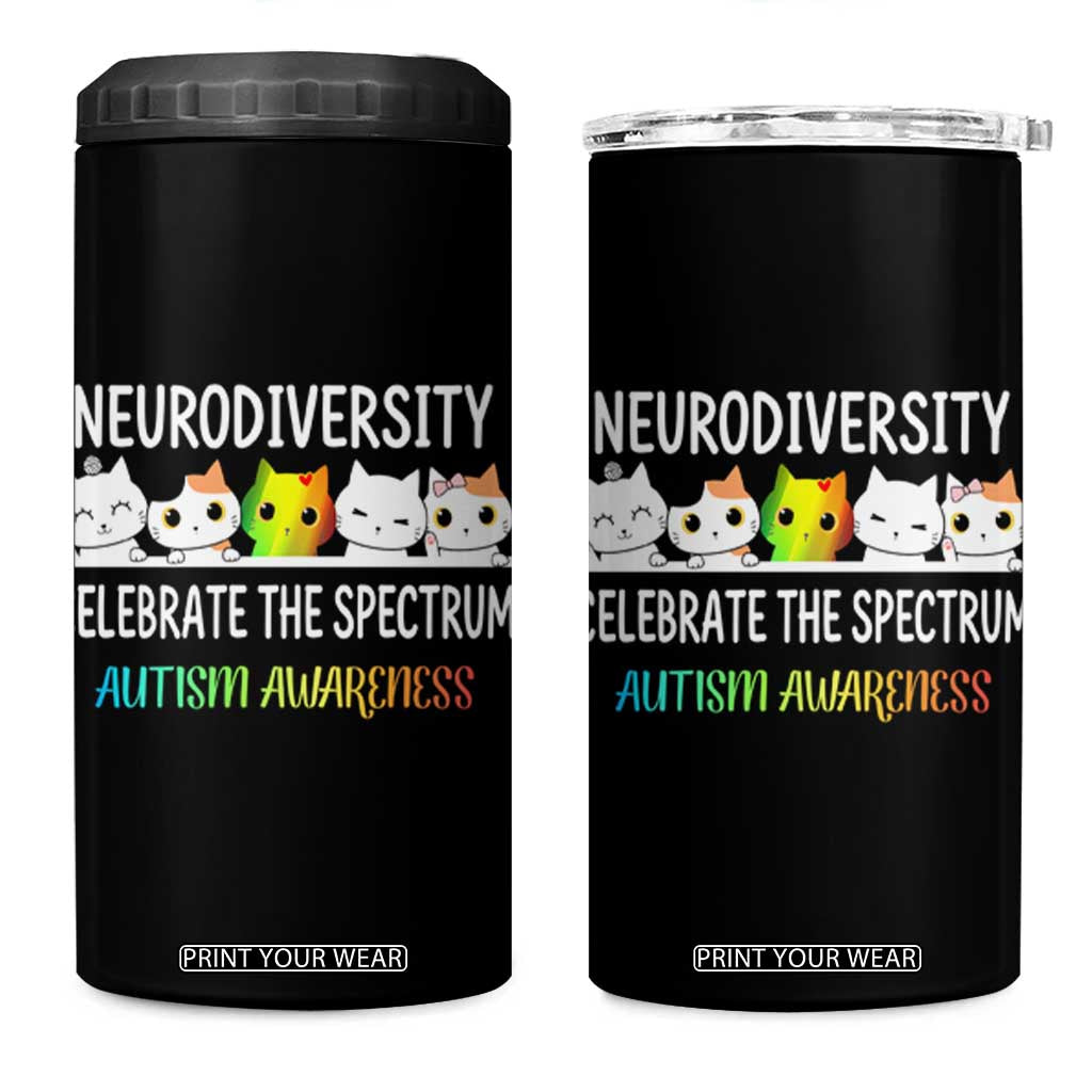 Cute Cats Autism Embrace 4 in 1 Can Cooler Tumbler Neurodiversity Celebrate The Spectrum TS02 One Size: 16 oz Black Print Your Wear