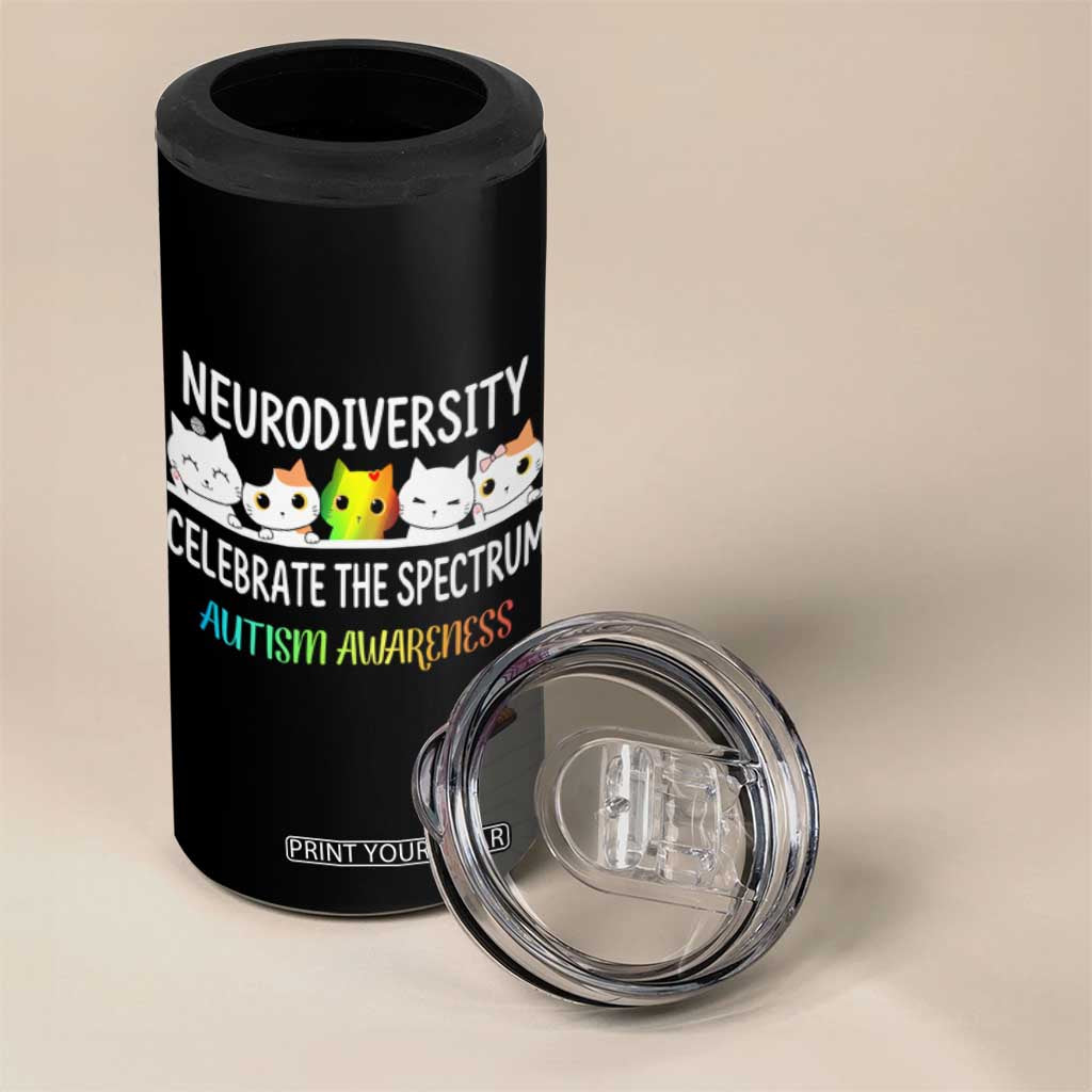 Cute Cats Autism Embrace 4 in 1 Can Cooler Tumbler Neurodiversity Celebrate The Spectrum TS02 Print Your Wear