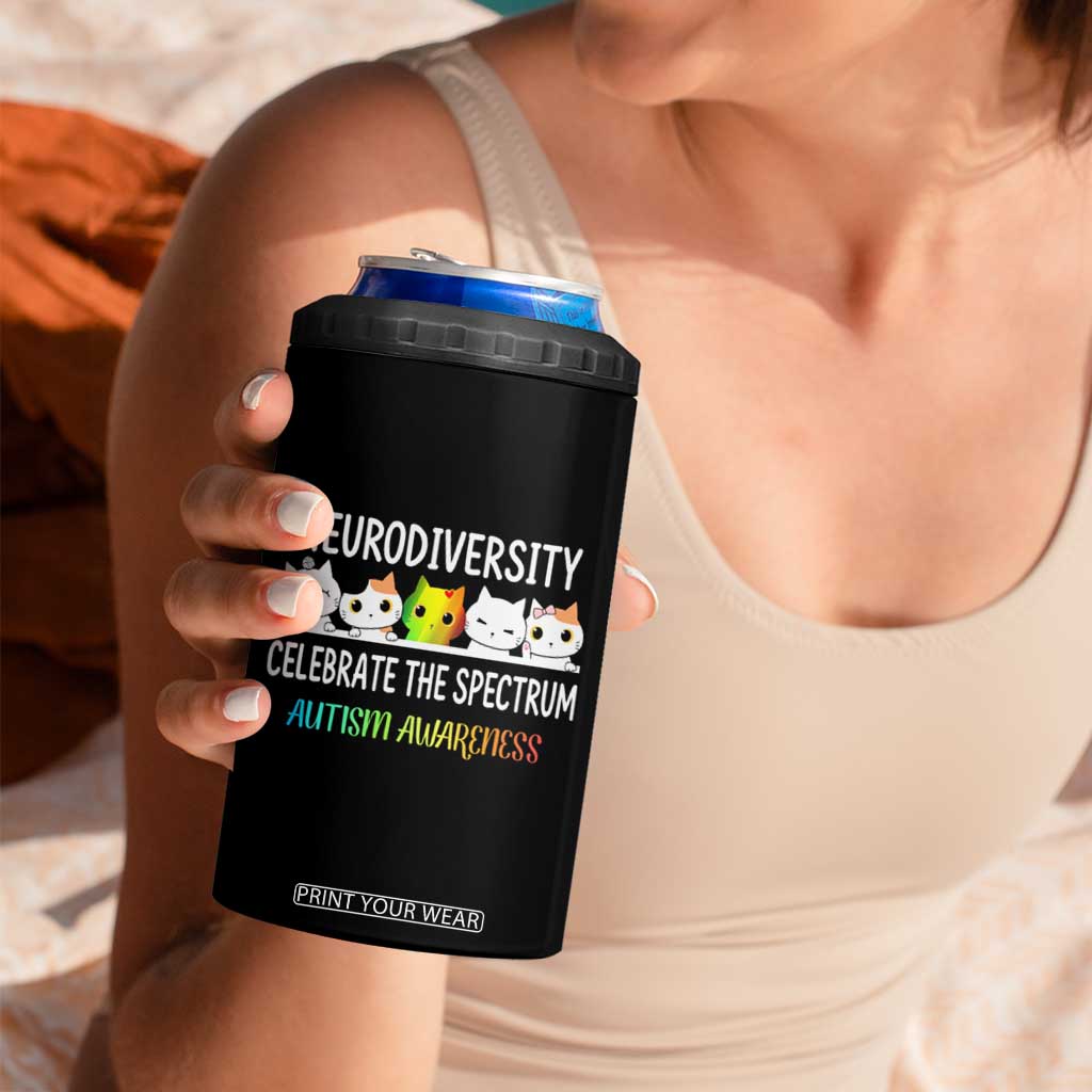 Cute Cats Autism Embrace 4 in 1 Can Cooler Tumbler Neurodiversity Celebrate The Spectrum TS02 Print Your Wear