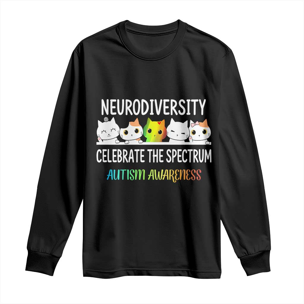 Cute Cats Autism Embrace Long Sleeve Shirt Neurodiversity Celebrate The Spectrum TS02 Black Print Your Wear