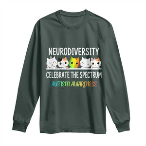 Cute Cats Autism Embrace Long Sleeve Shirt Neurodiversity Celebrate The Spectrum TS02 Dark Forest Green Print Your Wear