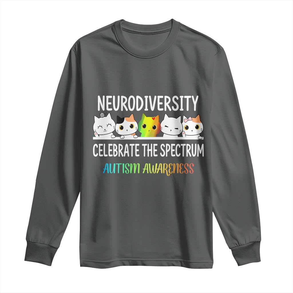 Cute Cats Autism Embrace Long Sleeve Shirt Neurodiversity Celebrate The Spectrum TS02 Dark Heather Print Your Wear