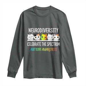 Cute Cats Autism Embrace Long Sleeve Shirt Neurodiversity Celebrate The Spectrum TS02 Dark Heather Print Your Wear