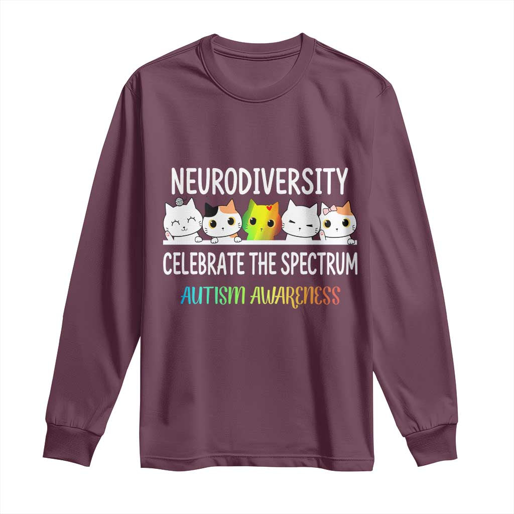 Cute Cats Autism Embrace Long Sleeve Shirt Neurodiversity Celebrate The Spectrum TS02 Maroon Print Your Wear