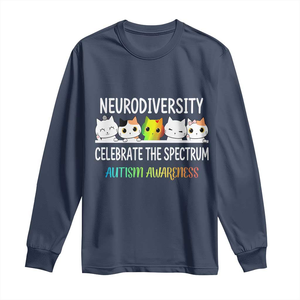 Cute Cats Autism Embrace Long Sleeve Shirt Neurodiversity Celebrate The Spectrum TS02 Navy Print Your Wear
