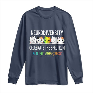 Cute Cats Autism Embrace Long Sleeve Shirt Neurodiversity Celebrate The Spectrum TS02 Navy Print Your Wear