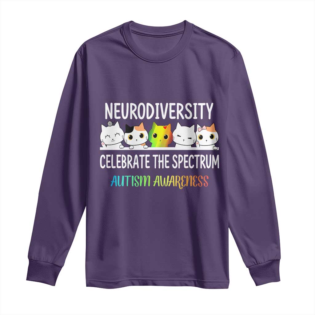 Cute Cats Autism Embrace Long Sleeve Shirt Neurodiversity Celebrate The Spectrum TS02 Purple Print Your Wear