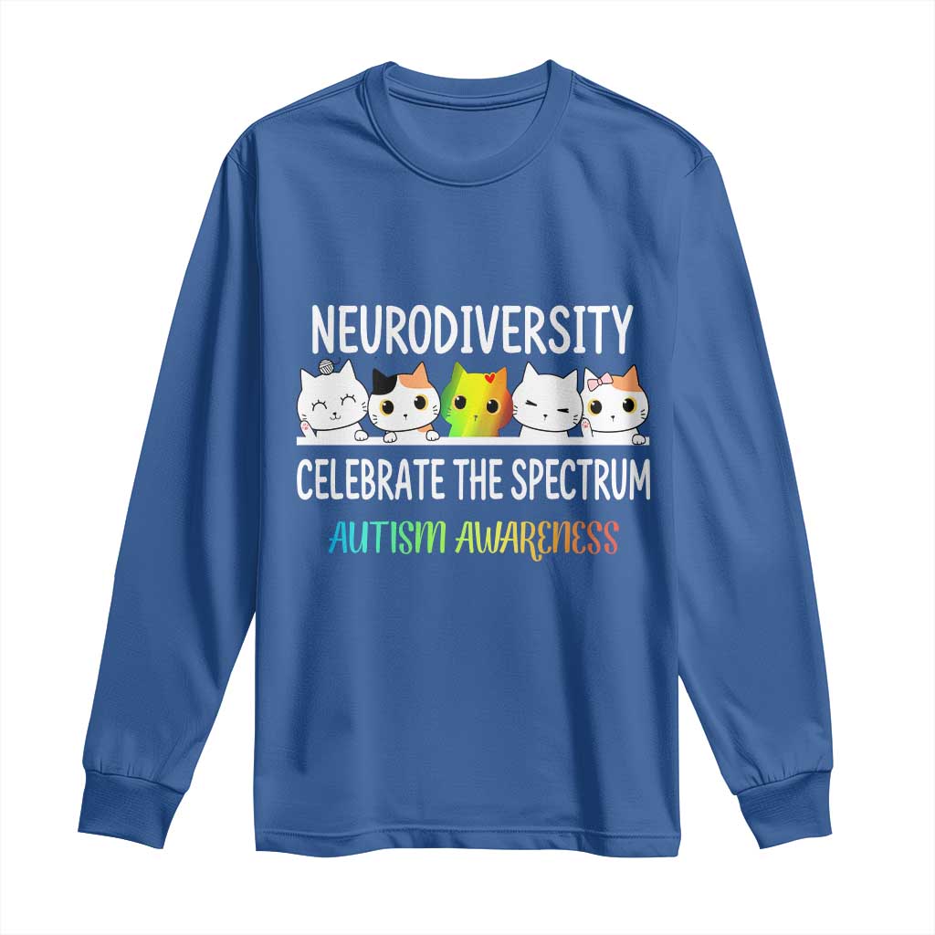Cute Cats Autism Embrace Long Sleeve Shirt Neurodiversity Celebrate The Spectrum TS02 Royal Blue Print Your Wear