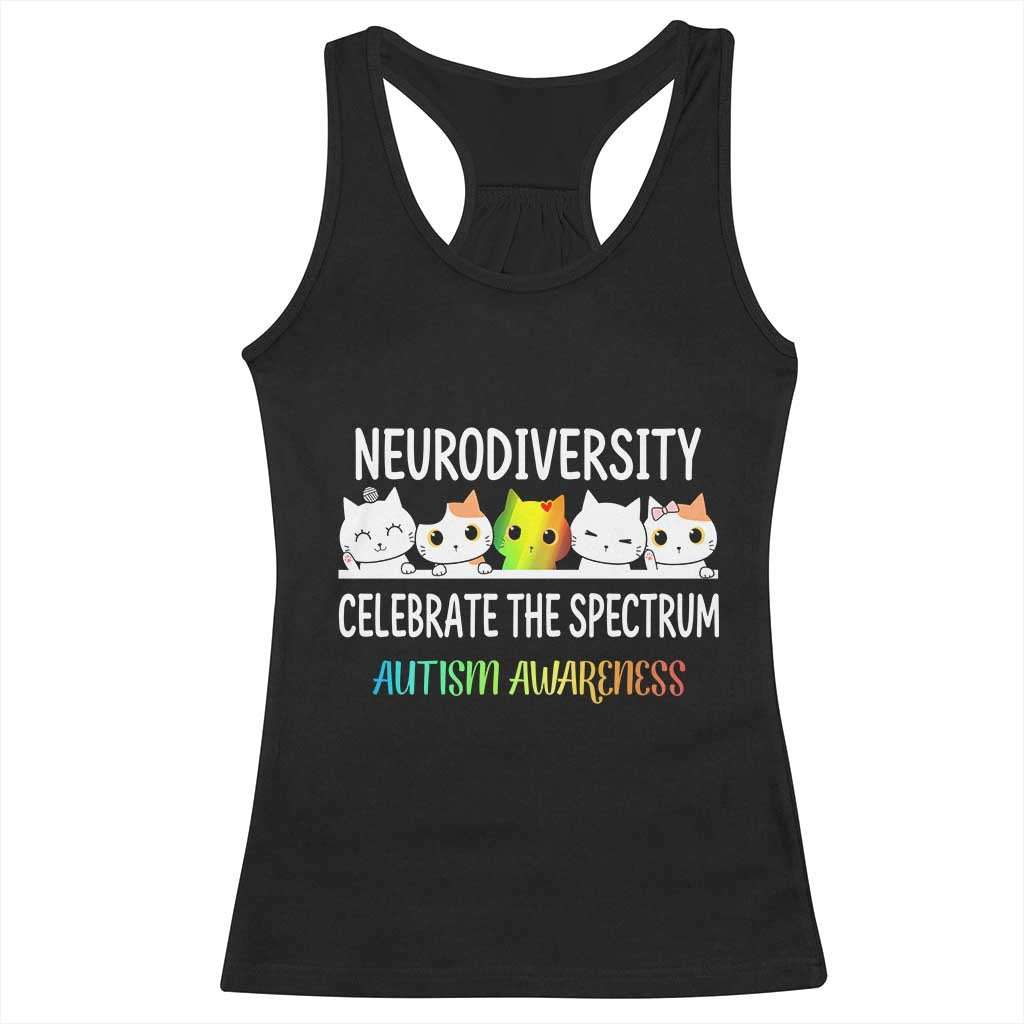 Cute Cats Autism Embrace Racerback Tank Top Neurodiversity Celebrate The Spectrum TS02 Black Print Your Wear