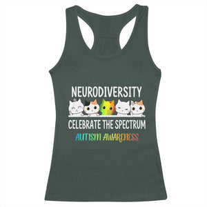 Cute Cats Autism Embrace Racerback Tank Top Neurodiversity Celebrate The Spectrum TS02 Dark Forest Green Print Your Wear