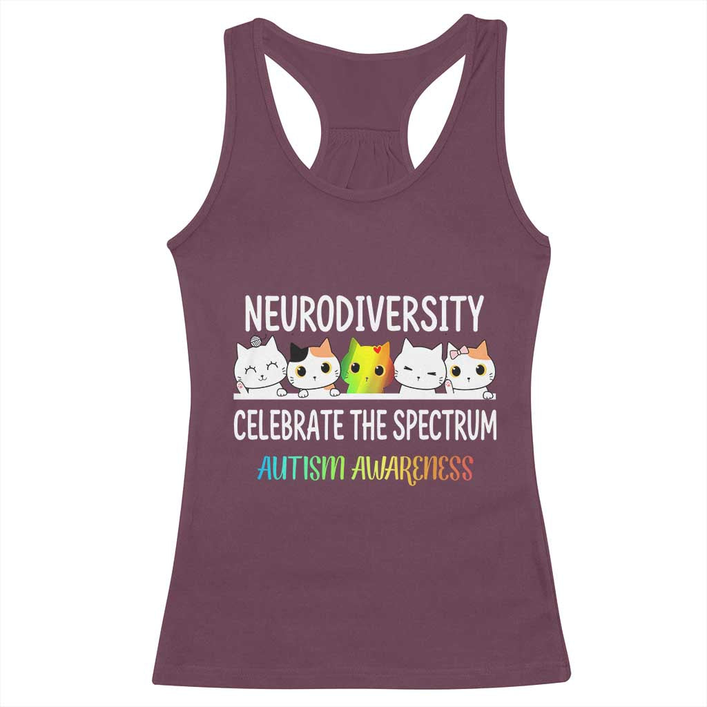 Cute Cats Autism Embrace Racerback Tank Top Neurodiversity Celebrate The Spectrum TS02 Maroon Print Your Wear