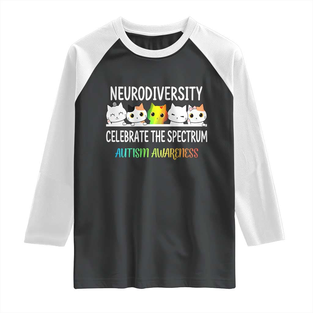 Cute Cats Autism Embrace Raglan Shirt Neurodiversity Celebrate The Spectrum TS02 Black White Print Your Wear
