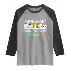 Cute Cats Autism Embrace Raglan Shirt Neurodiversity Celebrate The Spectrum TS02 Sport Gray Black Print Your Wear